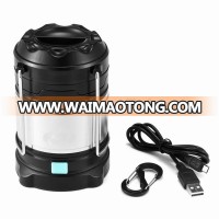 Dual power source led camping light, camping lantern and camping lamp with power bank for charging mobile phone, SOS